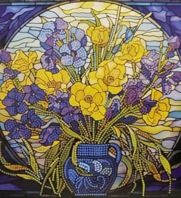 Flores Amarelas e Violetas - Tela Diamante